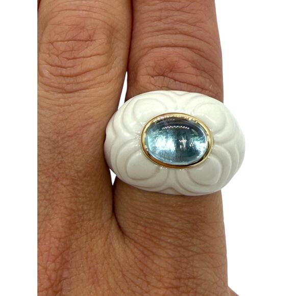 Bvlgari Bulgari Chandra Ceramic 18K Blue Topaz Ring Women's Size 6.5 750 - Picture 4 of 10